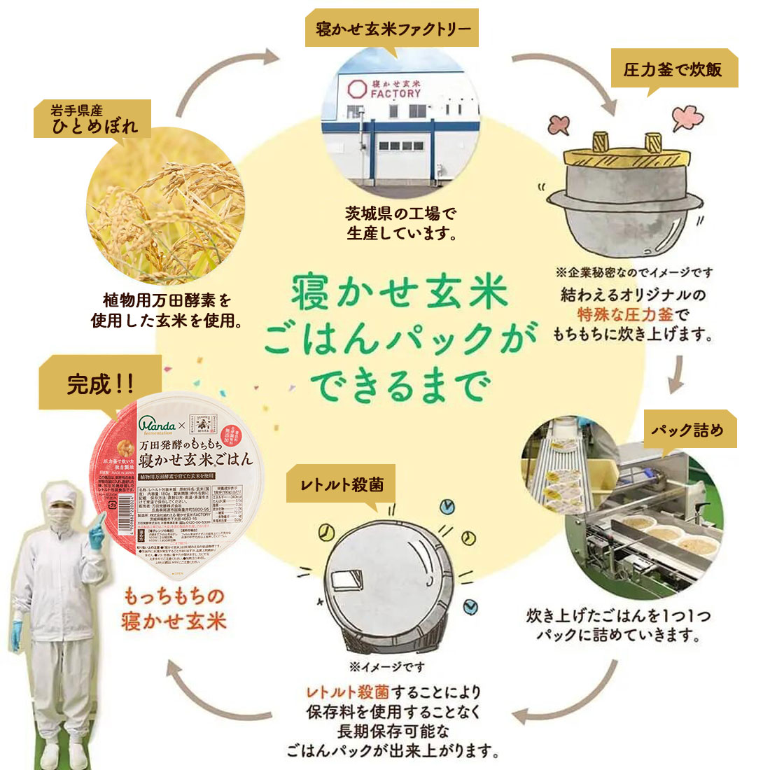寝かせ玄米ご飯パックができるまで